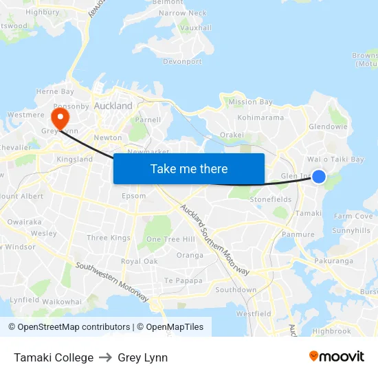Tamaki College to Grey Lynn map