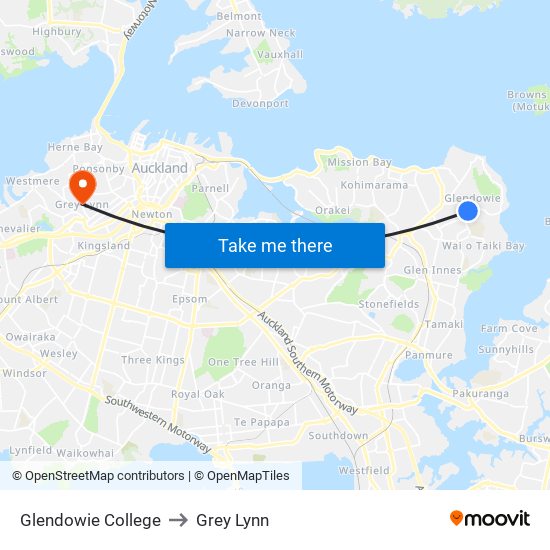 Glendowie College to Grey Lynn map