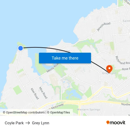 Coyle Park to Grey Lynn map
