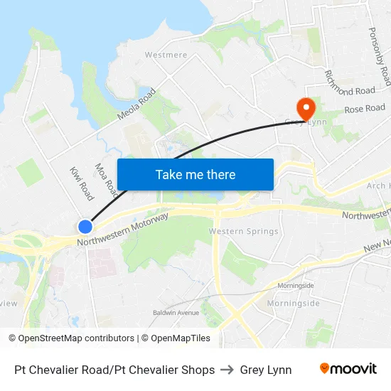 Pt Chevalier Road/Pt Chevalier Shops to Grey Lynn map