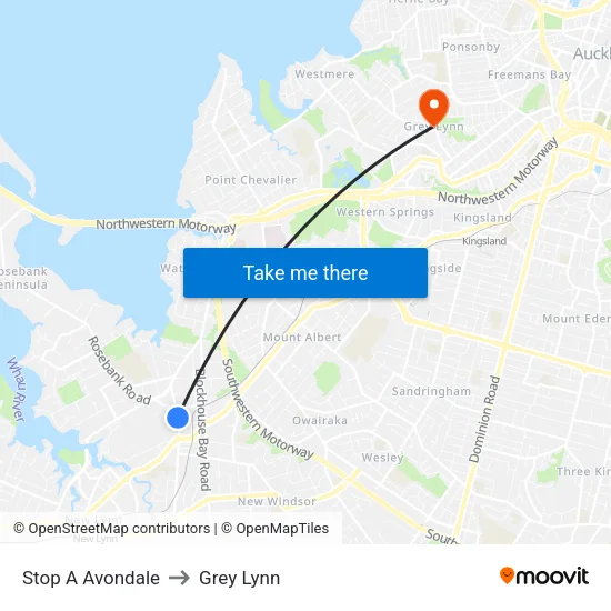Stop A Avondale to Grey Lynn map