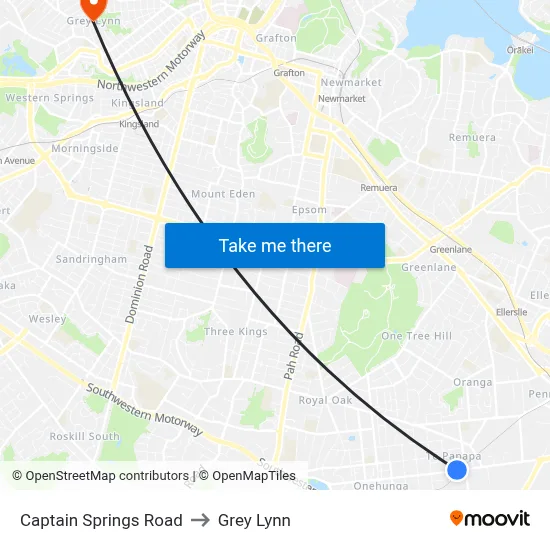 Captain Springs Road to Grey Lynn map