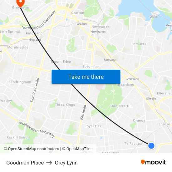 Goodman Place to Grey Lynn map