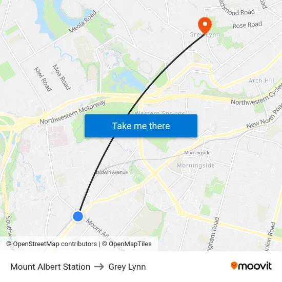 Mount Albert Station to Grey Lynn map