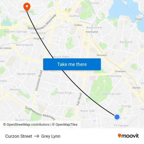 Curzon Street to Grey Lynn map