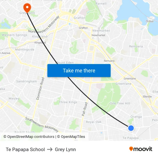 Te Papapa School to Grey Lynn map
