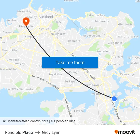 Fencible Place to Grey Lynn map