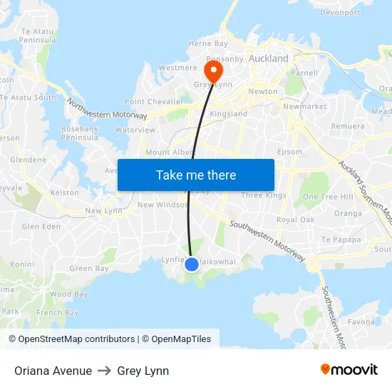 Oriana Avenue to Grey Lynn map