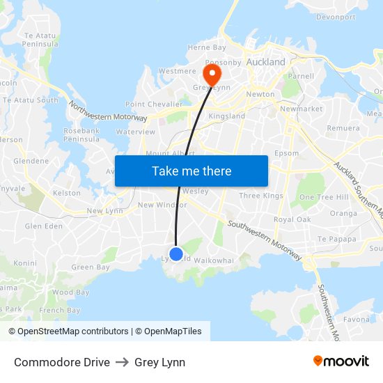 Commodore Drive to Grey Lynn map