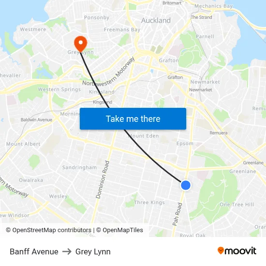 Banff Avenue to Grey Lynn map