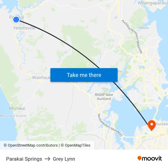 Parakai Springs to Grey Lynn map