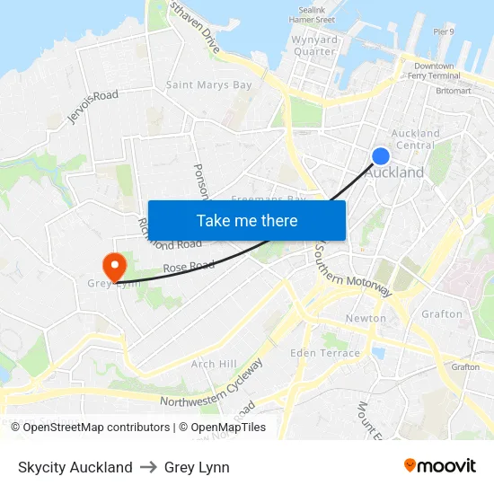 Skycity Auckland to Grey Lynn map