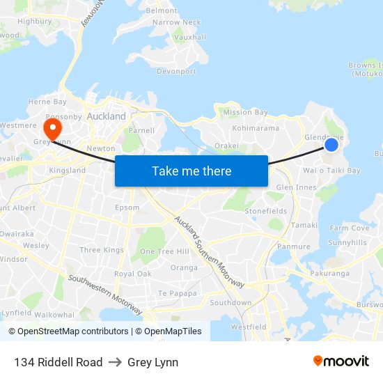 134 Riddell Road to Grey Lynn map