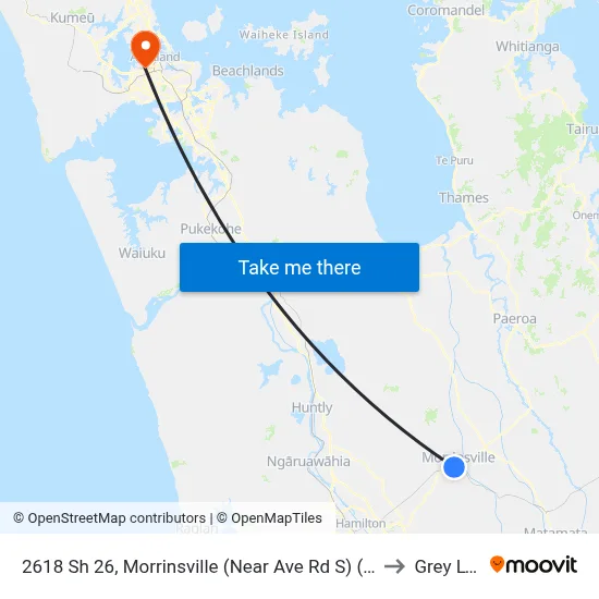 2618 Sh 26, Morrinsville (Near Ave Rd S) (Hail2ride) to Grey Lynn map