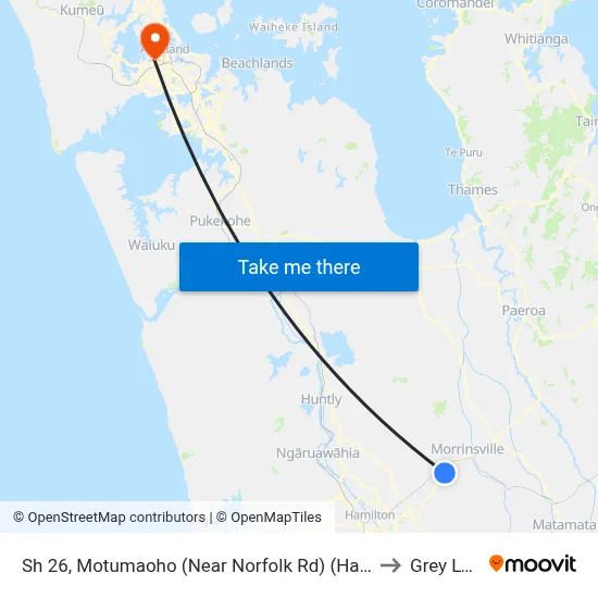 Sh 26, Motumaoho (Near Norfolk Rd) (Hail2ride) to Grey Lynn map
