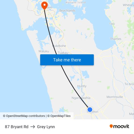 87 Bryant Rd to Grey Lynn map