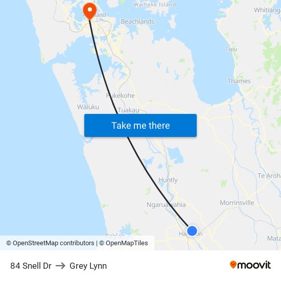 84 Snell Dr to Grey Lynn map