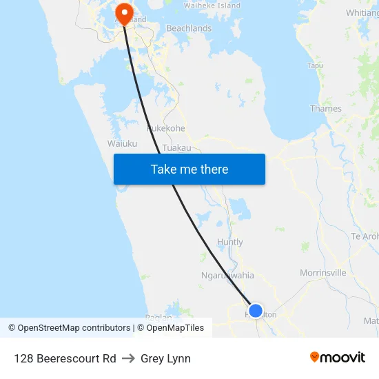 128 Beerescourt Rd, Hamilton to Grey Lynn map