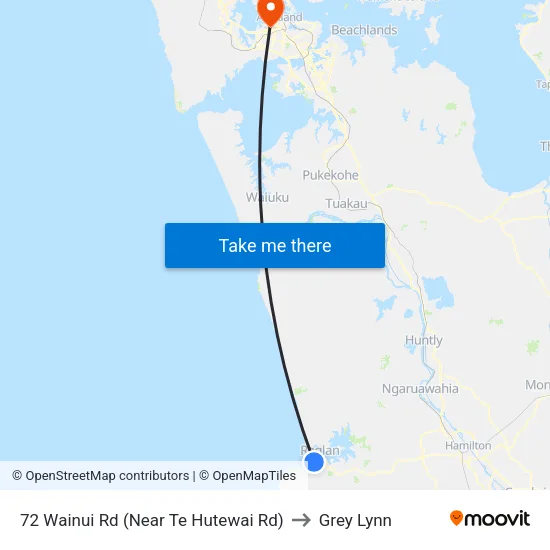 72 Wainui Rd, Raglan (Near Te Hutewai Rd) to Grey Lynn map