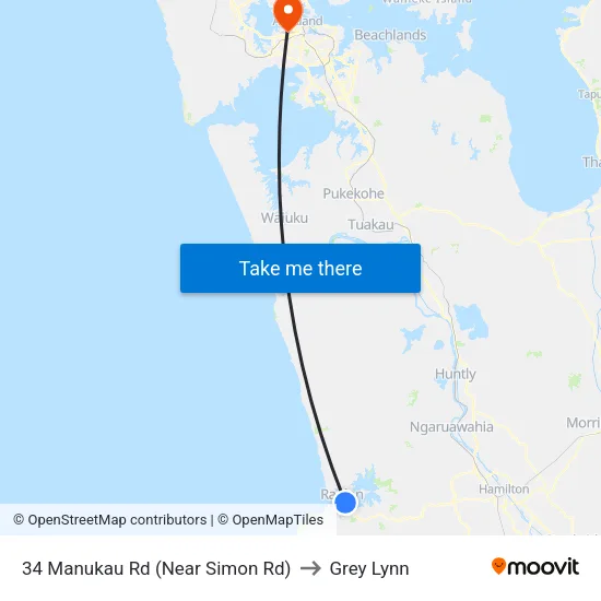 34 Manukau Rd, Raglan (Near Simon Rd) to Grey Lynn map