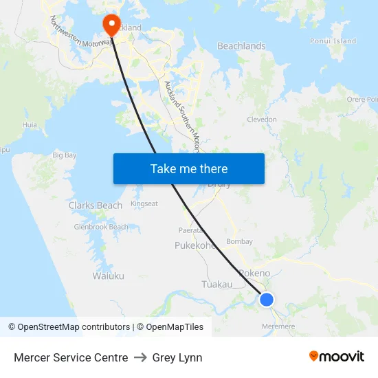 Mercer Service Centre, Mercer to Grey Lynn map