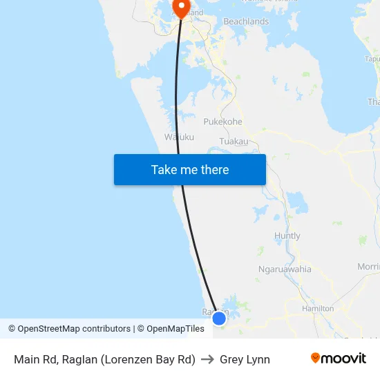 Main Rd, Raglan (Lorenzen Bay Rd) to Grey Lynn map