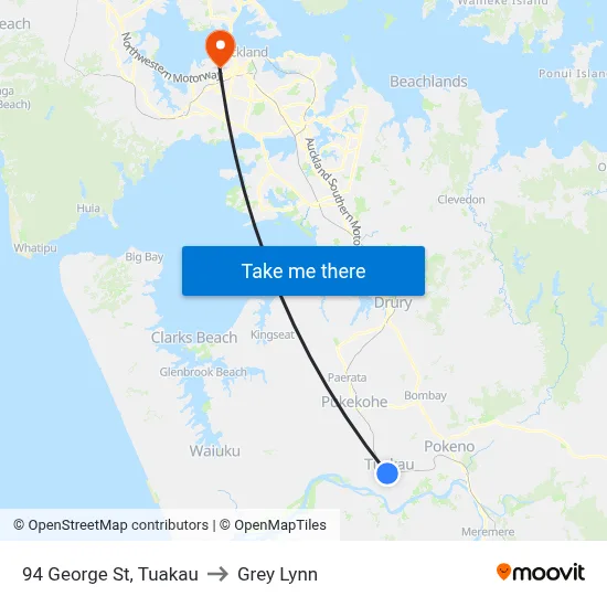 94 George St, Tuakau to Grey Lynn map