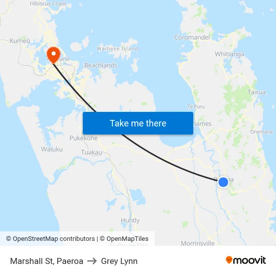 Marshall St, Paeroa to Grey Lynn map