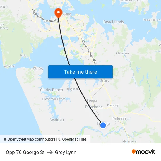 Opp 76 George St, Tuakau to Grey Lynn map