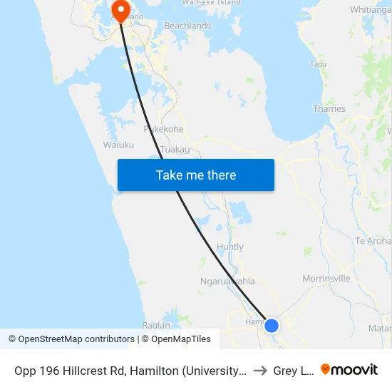 Opp 196 Hillcrest Rd, Hamilton (University Of Waikato) to Grey Lynn map