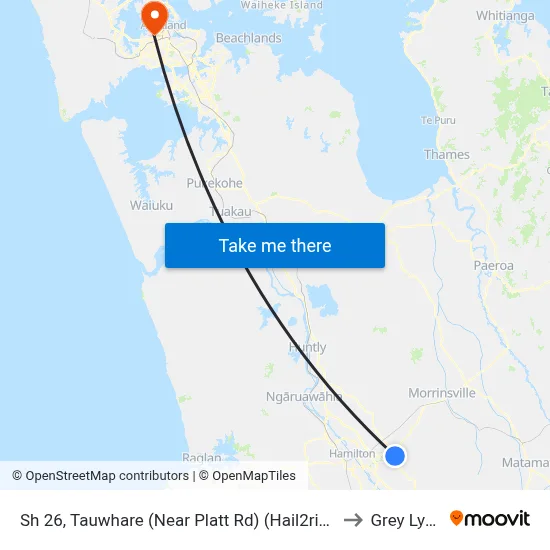 Sh 26, Tauwhare (Near Platt Rd) (Hail2ride) to Grey Lynn map