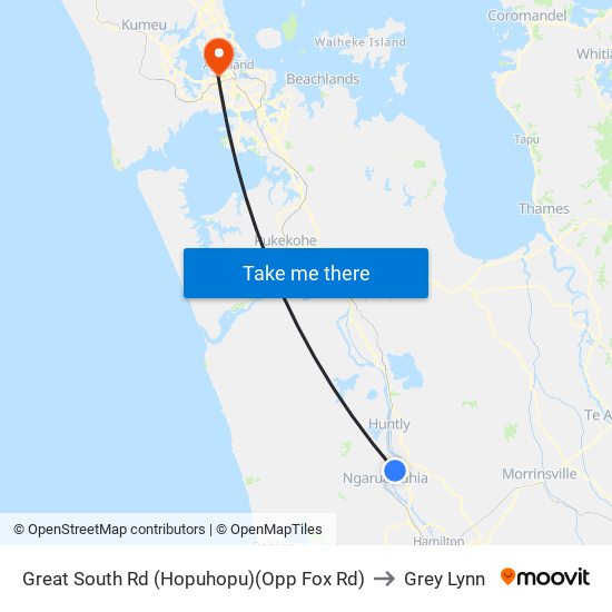 Great South Rd (Hopuhopu)(Opp Fox Rd) to Grey Lynn map