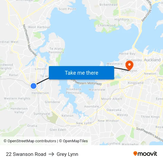 22 Swanson Road to Grey Lynn map