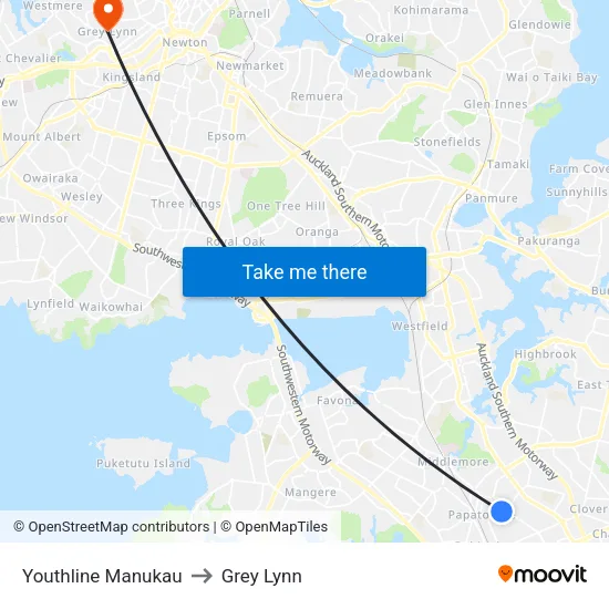Youthline Manukau to Grey Lynn map
