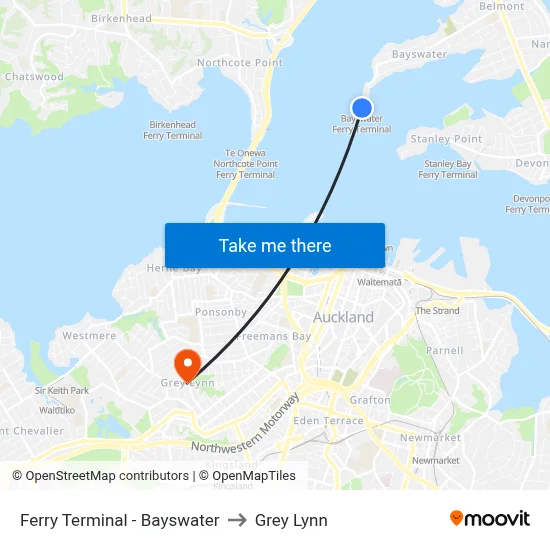 Ferry Terminal - Bayswater to Grey Lynn map