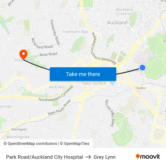 Park Road/Auckland City Hospital to Grey Lynn map