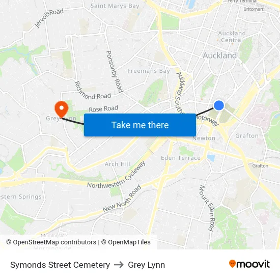 Symonds Street Cemetery to Grey Lynn map