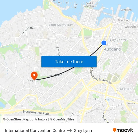 International Convention Centre to Grey Lynn map