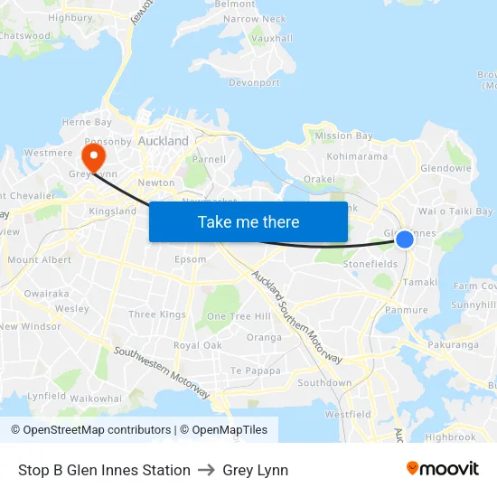 Stop B Glen Innes Station to Grey Lynn map