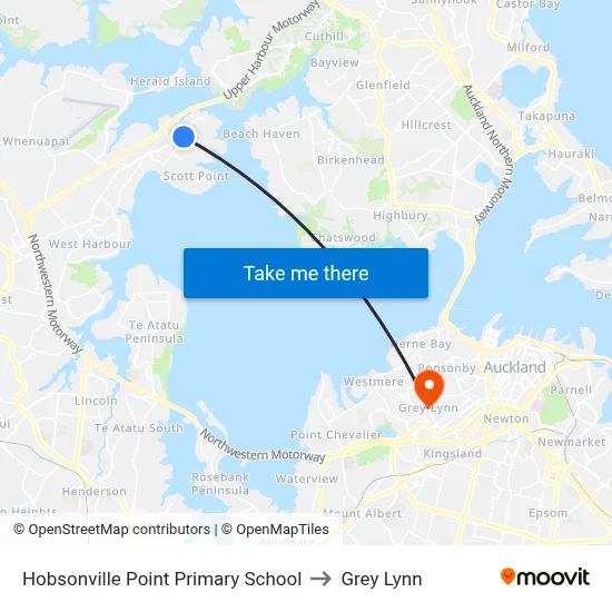 Hobsonville Point Primary School to Grey Lynn map