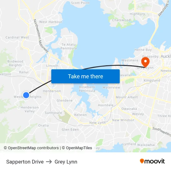 Sapperton Drive to Grey Lynn map