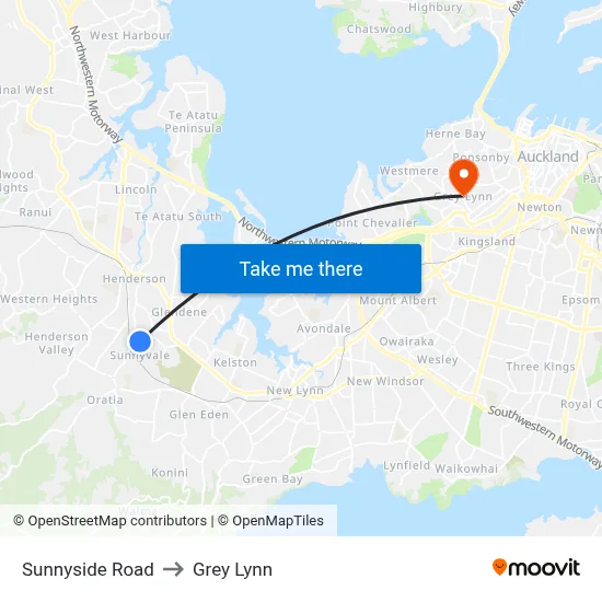 Sunnyside Road to Grey Lynn map