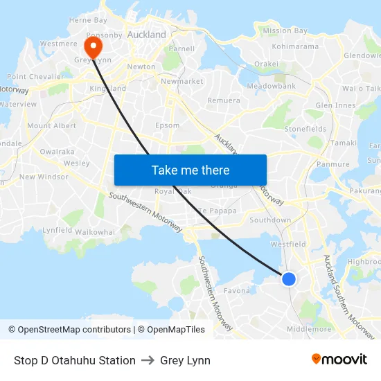Stop D Otahuhu Station to Grey Lynn map