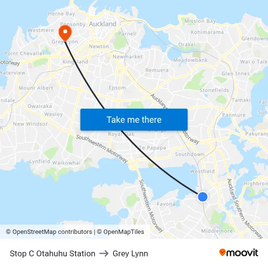 Stop C Otahuhu Station to Grey Lynn map