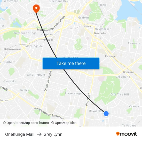Onehunga Mall to Grey Lynn map