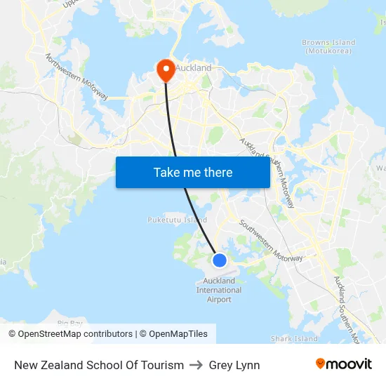 New Zealand School Of Tourism to Grey Lynn map