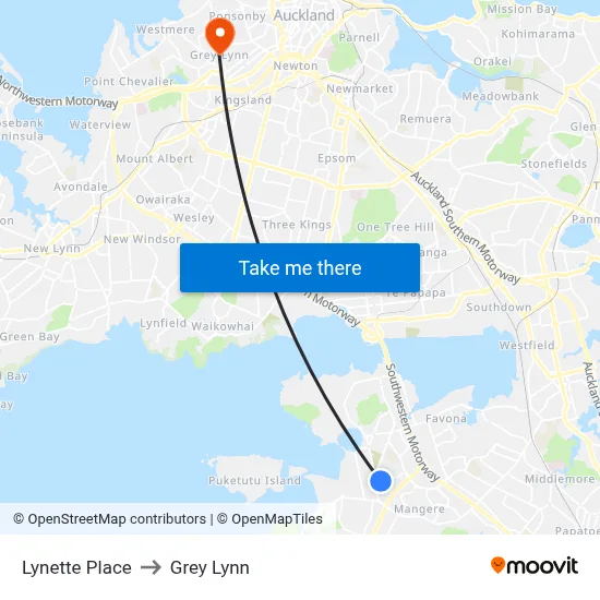 Lynette Place to Grey Lynn map