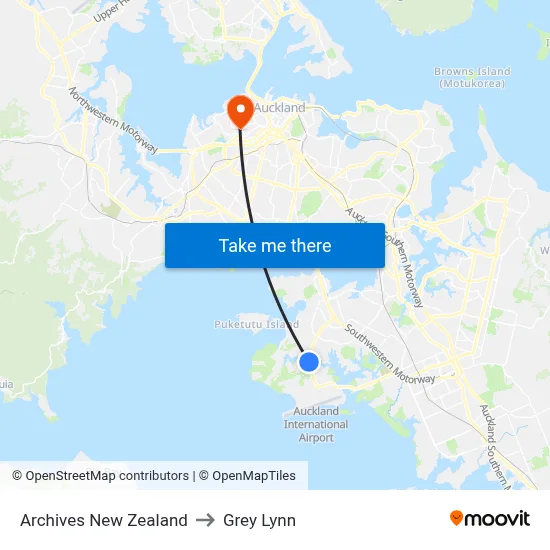 Archives New Zealand to Grey Lynn map