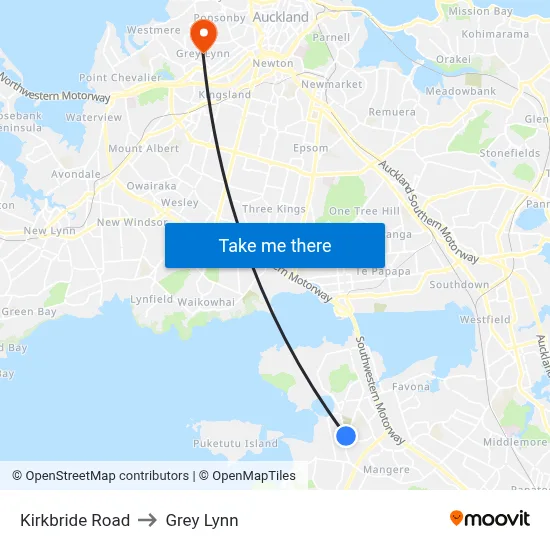 Kirkbride Road to Grey Lynn map