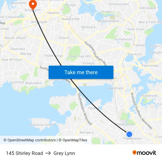 145 Shirley Road to Grey Lynn map